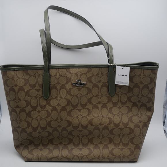 NEW Coach 5696 City Tote In Signature Canvas Leather Khaki/Surplus Bag Purse - Picture 2 of 13